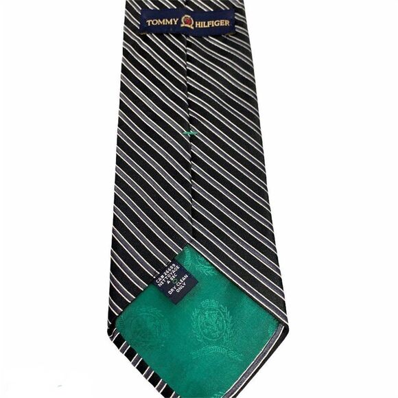 NWOT Tommy Hilfiger black striped 100% silk tie - Picture 4 of 5